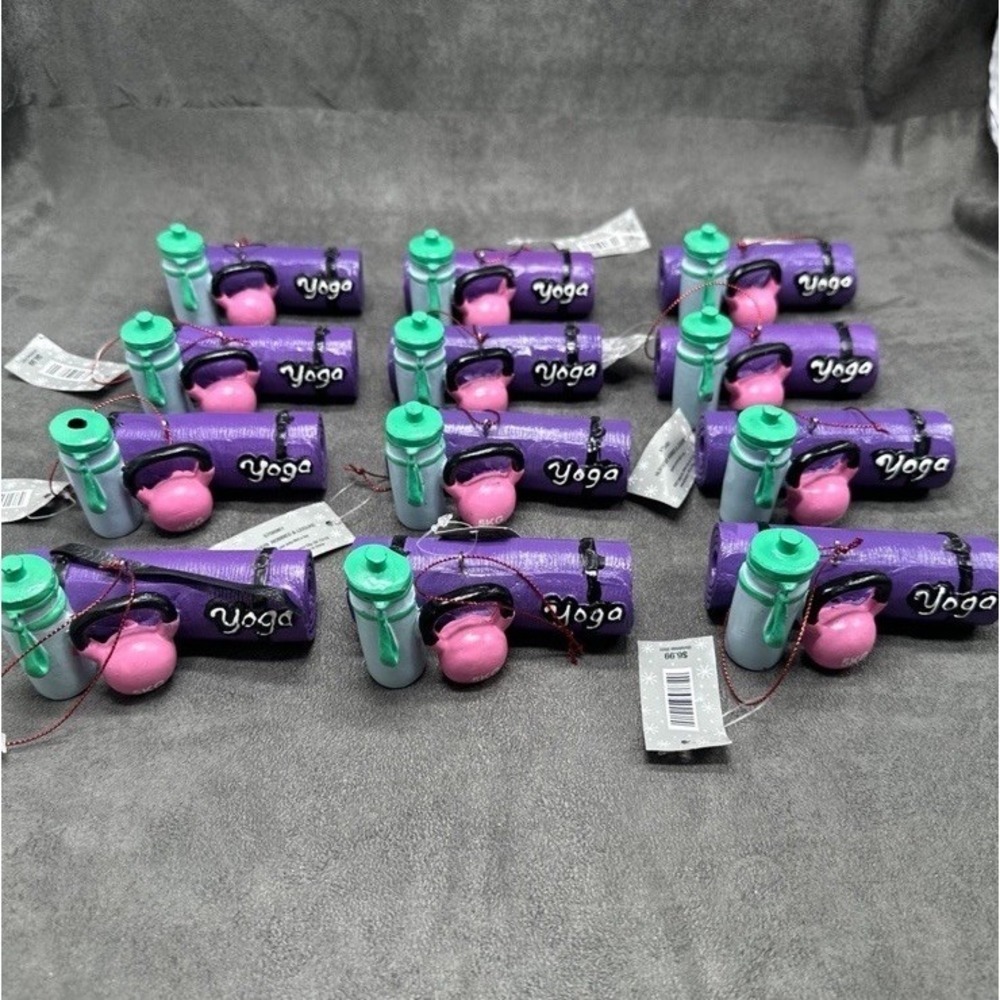 Hobby Lobby Yoga Mat Kettlebell Weight & Water Bottle Christmas Ornament Lot